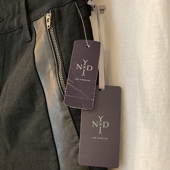 NYDJ Black faux leather tuxedo stripe trousers, Original Slimming style, size 0 - Picture 5 of 15